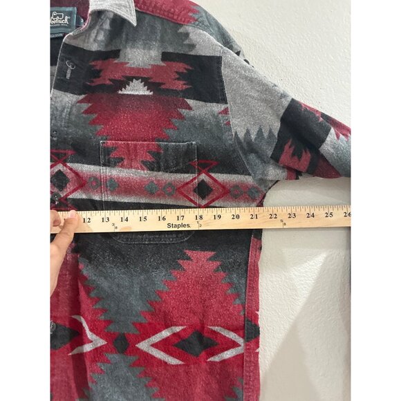 Woolrich men's flannel shirt Aztec Southwest Navajo design size M Gray Red - Picture 4 of 6